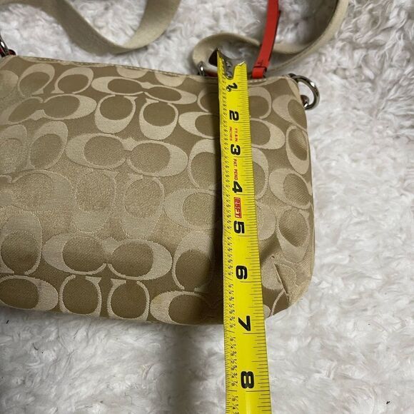 Coach poppy small canvas khaki logo crossbody bag sequins,black & Orange accents - Picture 10 of 15